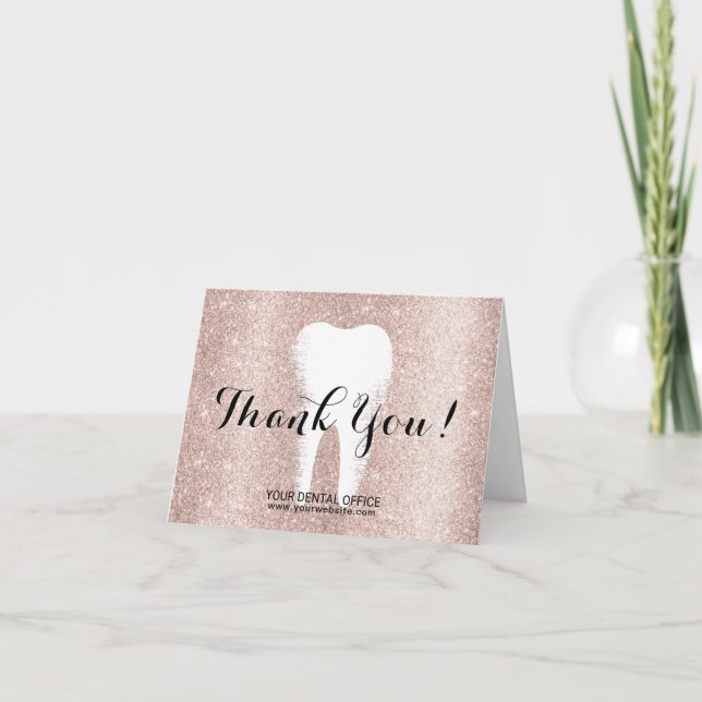 Dental Office Dentist Blush Rose Gold Glitter Thank You Card (Front)
