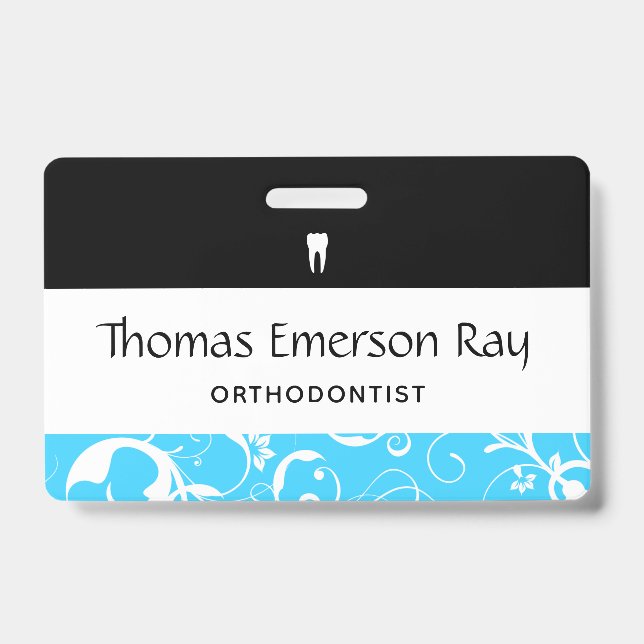 Dental Office Employee Pro Damask ID Badge (Front)