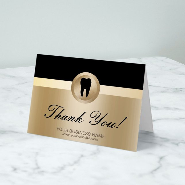 Dental Office Modern Black & Gold Thank You Card (Creator Uploaded)