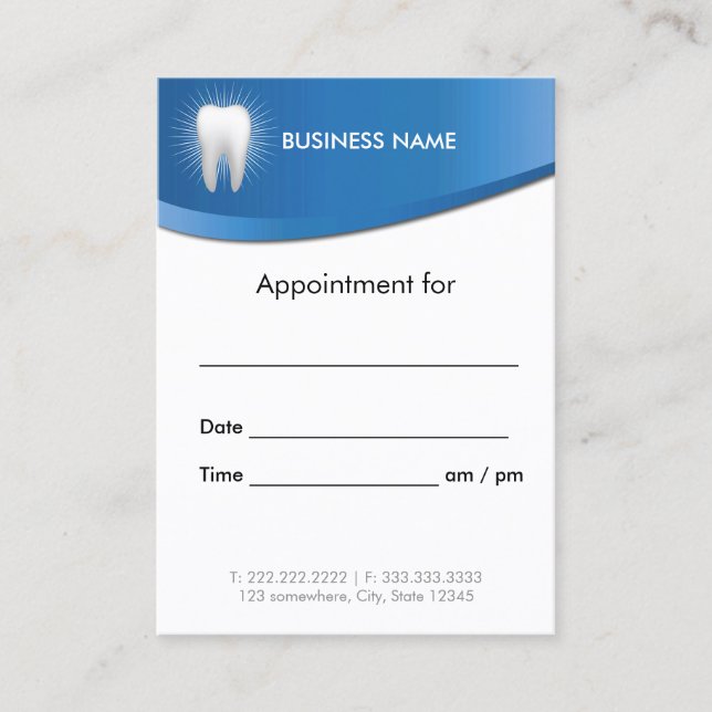 Dental Office Modern Blue Dentist Appointment Card (Front)