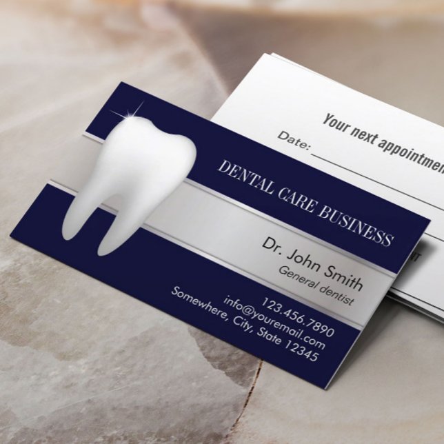 Dental Office Professional Navy Blue Dentist Appointment Card (Creator Uploaded)