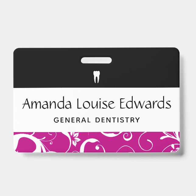 Dental Office Staff Pro Damask ID Badge (Front)