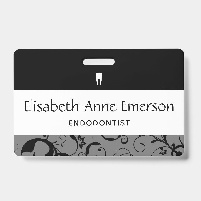 Dental Office Staff Pro Damask ID Badge (Front)
