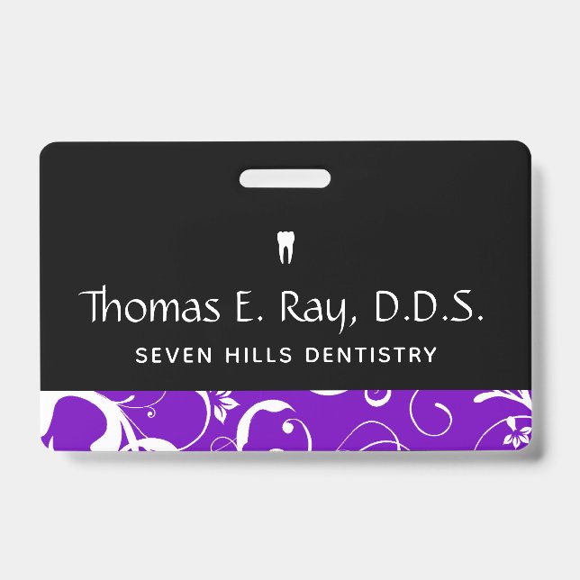 Dental Office Staff Pro Damask ID Badge (Front)