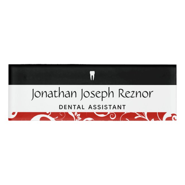 Dental Office Staff Pro Damask Name Tag (Front)