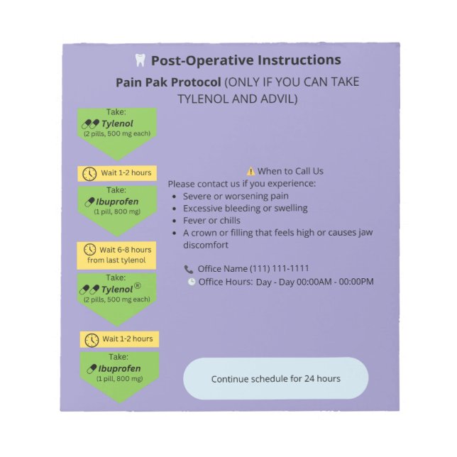  Dental Post Op Instructions Notepad (PainPak) (Front)
