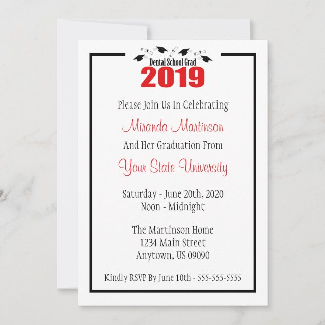 Dental School 2019 Graduation Invite (Red Caps) (Front)