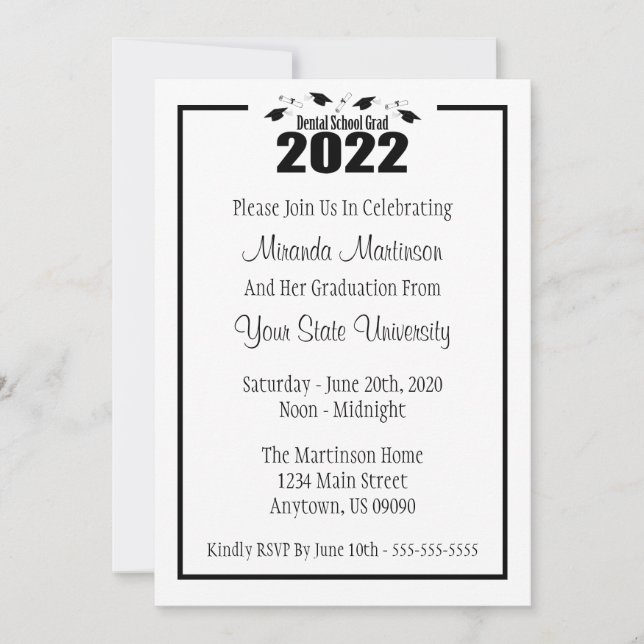 Dental School 2022 Graduation Invite (Black Caps) (Front)