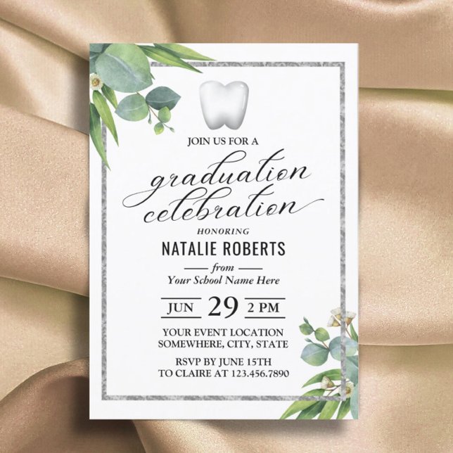 Dental School Foliage Dentist Graduation Botanical Invitation (Creator Uploaded)