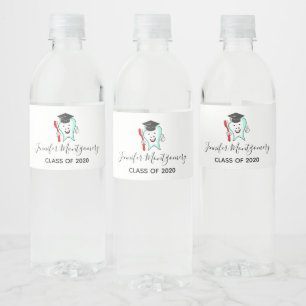Dental School Happy Tooth Graduation Cap Water Bottle Label