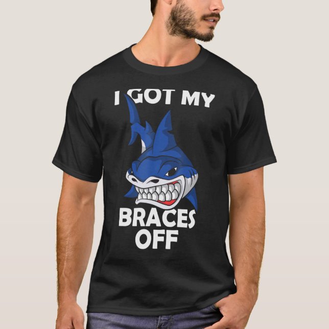 Dental Shark Jaw I Got My Braces Off Boys Kids T-Shirt (Front)