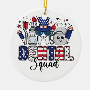Dental Squad Cute Dentist Hygienist 4th of July Ceramic Tree Decoration