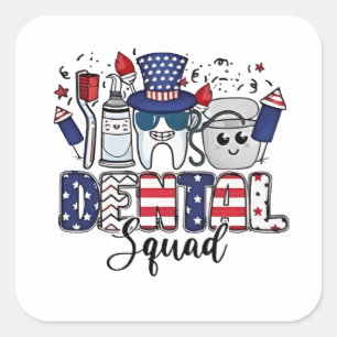 Dental Squad Cute Dentist Hygienist 4th of July Square Sticker