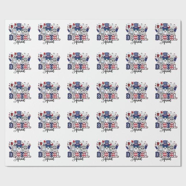 Dental Squad Cute Dentist Hygienist 4th of July Wrapping Paper (Flat)