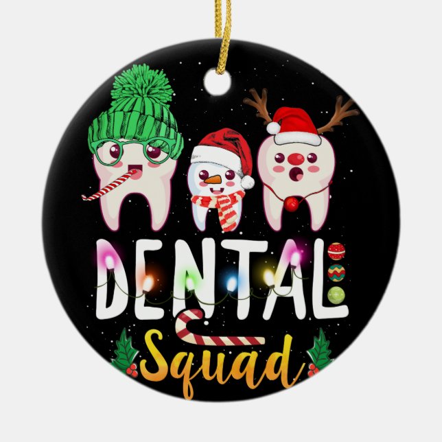 Dental Squad Cute Tooth Dental Assistant Christmas Ceramic Tree Decoration (Front)