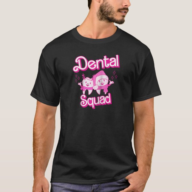 Dental Squad Funny Santa Reindeer Teeth Retro Pink T-Shirt (Front)