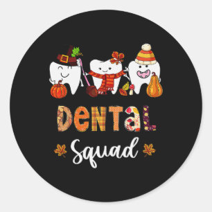 Dental Squad Pumpkin Fall Leaves Tooth Dentist Tha Classic Round Sticker