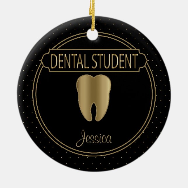 Dental 🦷 Student  - Black and Gold Ceramic Tree Decoration (Back)