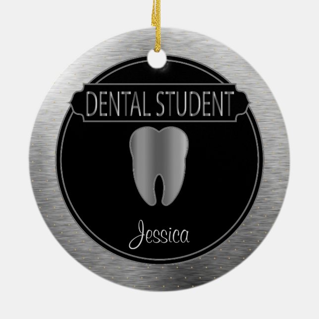 Dental Student  - UpScale Black and Silver Ceramic Tree Decoration (Back)
