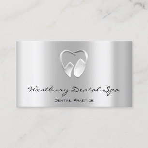 Dental Studio Smile Logo Silver Gray Metallic Business Card