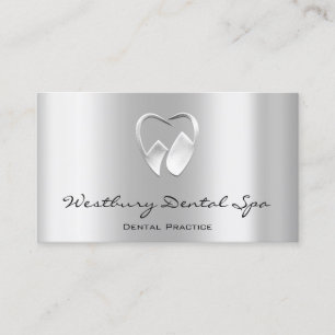 Dental Studio Smile Logo Silver Grey Metallic Business Card