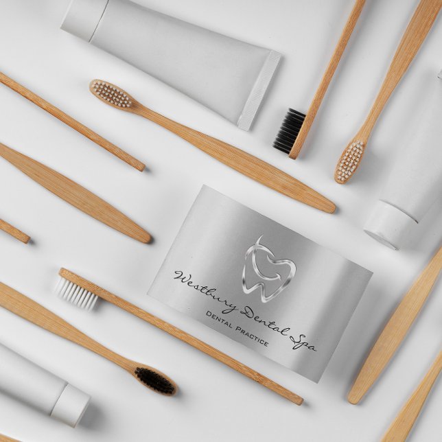 Dental Studio Smile Logo Silver Health Dentist Business Card (Dental Studio Smile Logo Silver Health Dentist Business Card)