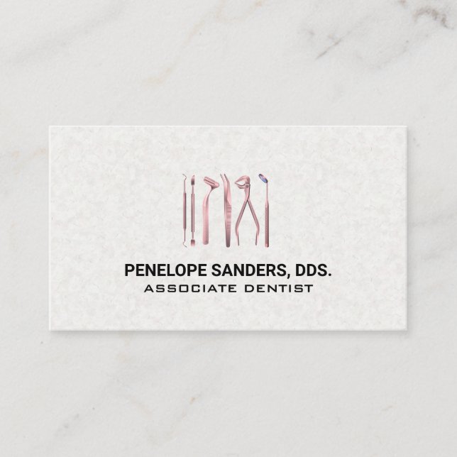 Dental Tools Logo | Pink Business Card (Front)