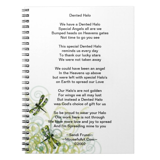 Dented Halo Poem Brain Surgery Survivor Notebook (Front)