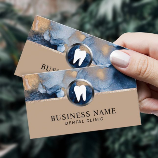 Dentist Abstract Navy Blue & Gold Dental Office  Business Card (Creator Uploaded)