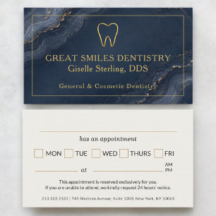 Dentist Agate Navy Blue Gold Tooth Appointment Card