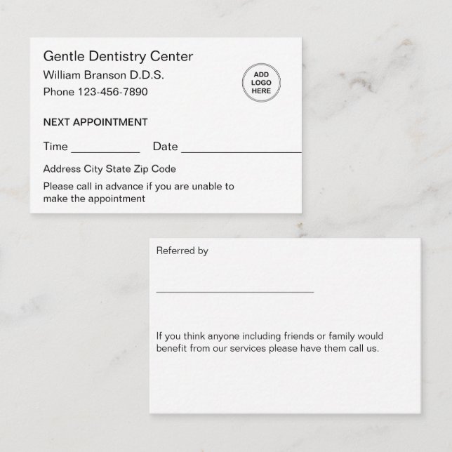 Dentist Appointment Logo Referral Business Cards (Front/Back)