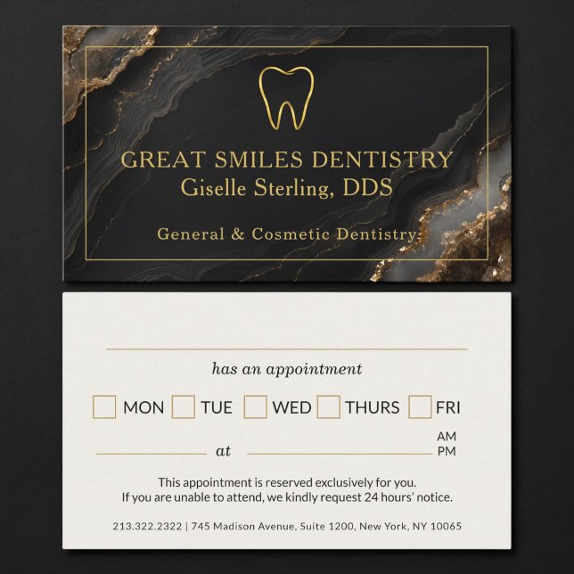 Dentist Black Gold Agate Dental Appointment Card (Creator Uploaded)