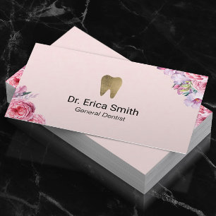 Dentist Blush Pink Floral Gold Tooth Dental Care Business Card