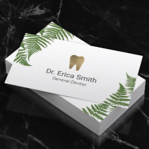 Dentist Botanical Fern Gold Tooth Dental Care Business Card