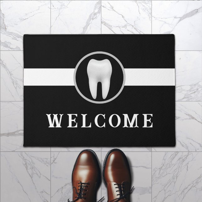 Dentist Bright Tooth Plain Black Dental Office Doormat (Creator Uploaded)