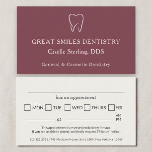Dentist Burgundy Tooth Dental Appointment Business Card