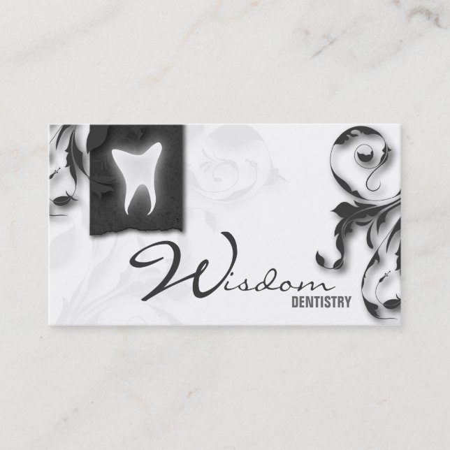 Dentist Business Card Elegant Monogram Grey (Front)