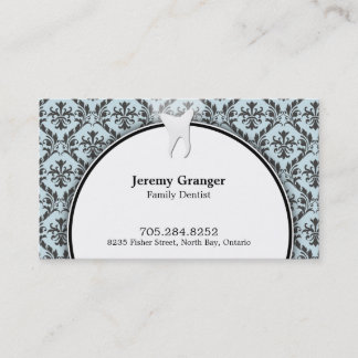 Dentist Business Card - Tooth Damask Blue White