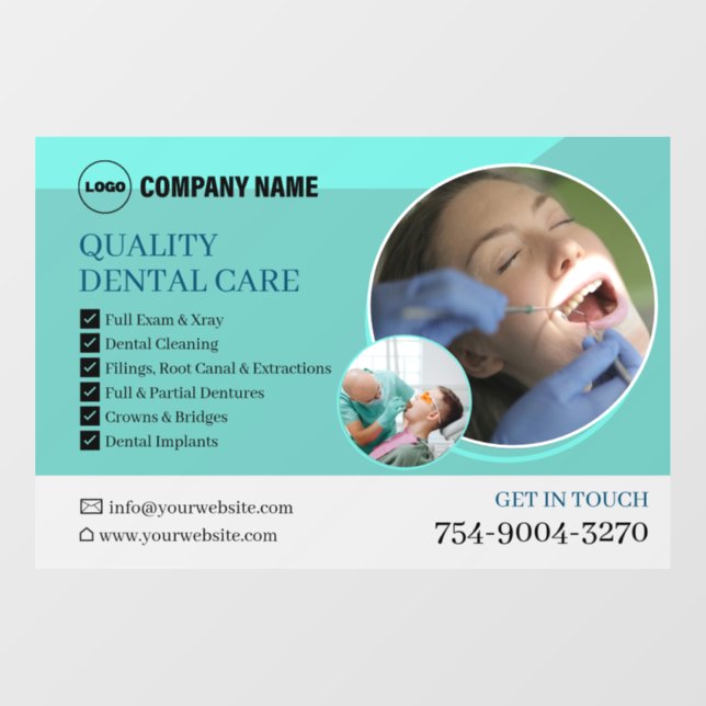 Dentist Business Promo Custom Window Cling (Sheet)