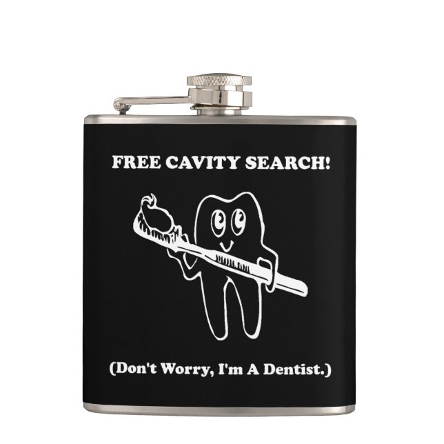 Dentist Cavity Search Hip Flask (Front)