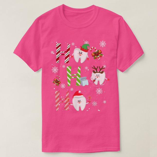 Dentist Christmas Ho Ho Ho Teeth Dental Squad Merr T-Shirt (Design Front)