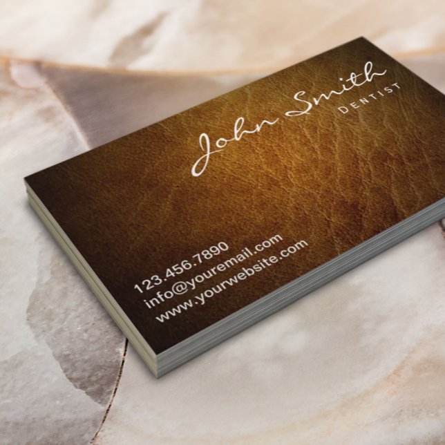 Dentist Classy Brown Leather Professional Business Card (Creator Uploaded)