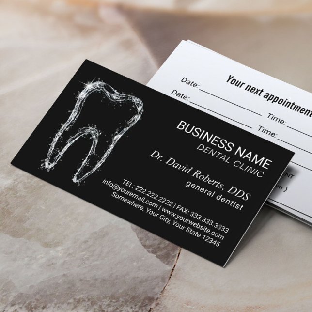 Dentist Clean Tooth Professional Black Dental Care Appointment Card (Creator Uploaded)