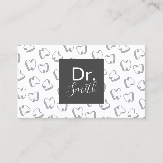 Dentist Cute 3D Tooth Pattern Dental Clinic Business Card (Front)