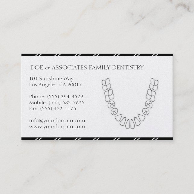 Dentist DDS Dental Office Stripes Platinum Paper Business Card (Front)