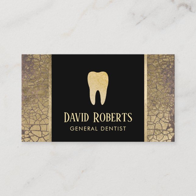 Dentist Dental Care Modern Gold Crackle Elegant Business Card (Front)