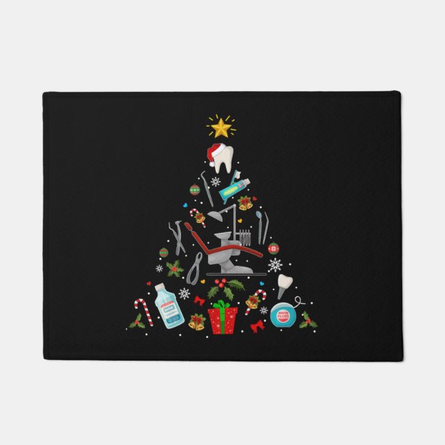 Dentist Dental Christmas Ornament Tree Xmas Holida Doormat (Front)
