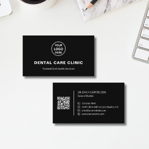 Dentist Dental Clinic Professional Logo QR Black Business Card