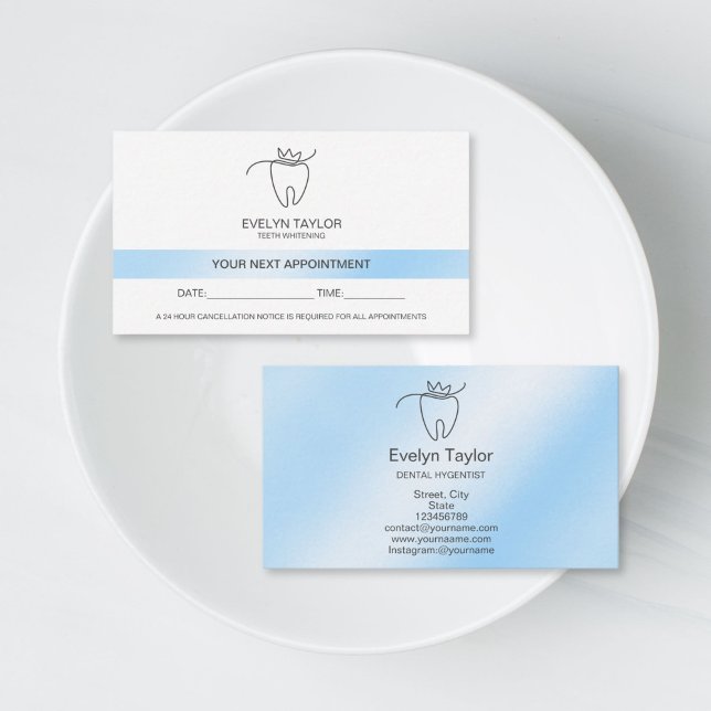 Dentist Dental Clinic teeth Whitening Appointment  Business Card (blue minimalist dentist appointment card)