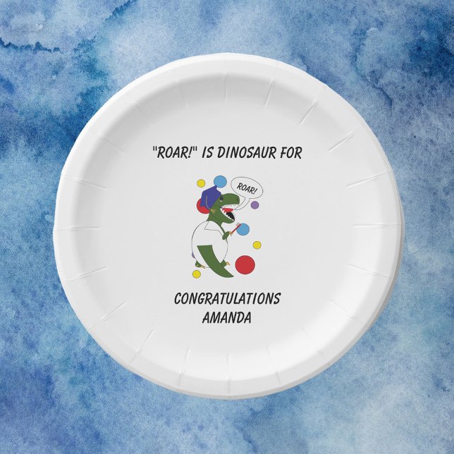 Dentist Dental School Graduation Dinosaur Funny Paper Plate (A funny dental school graduation theme paper plate with a dinosaur)